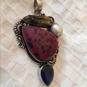 Genuine stone sterling plated pendant 4 necklace